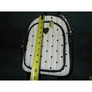 Betsey Johnson small backpack purse black and white with hearts